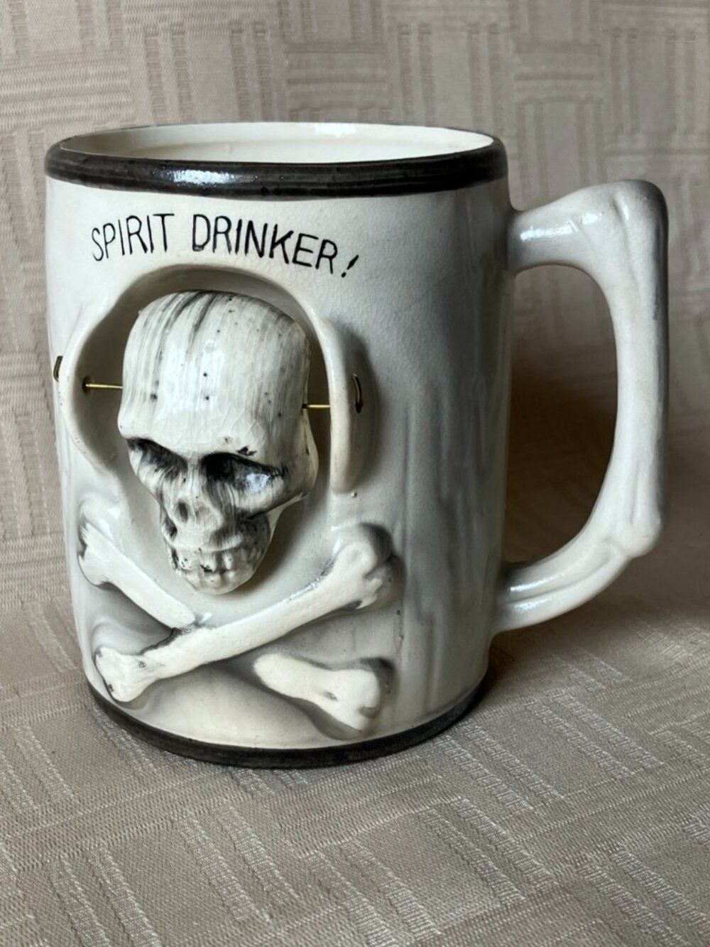VTG ESD Japan Skull Nodder Mug Spirit Drinker Moving Ceramic Halloween MCM 1950s